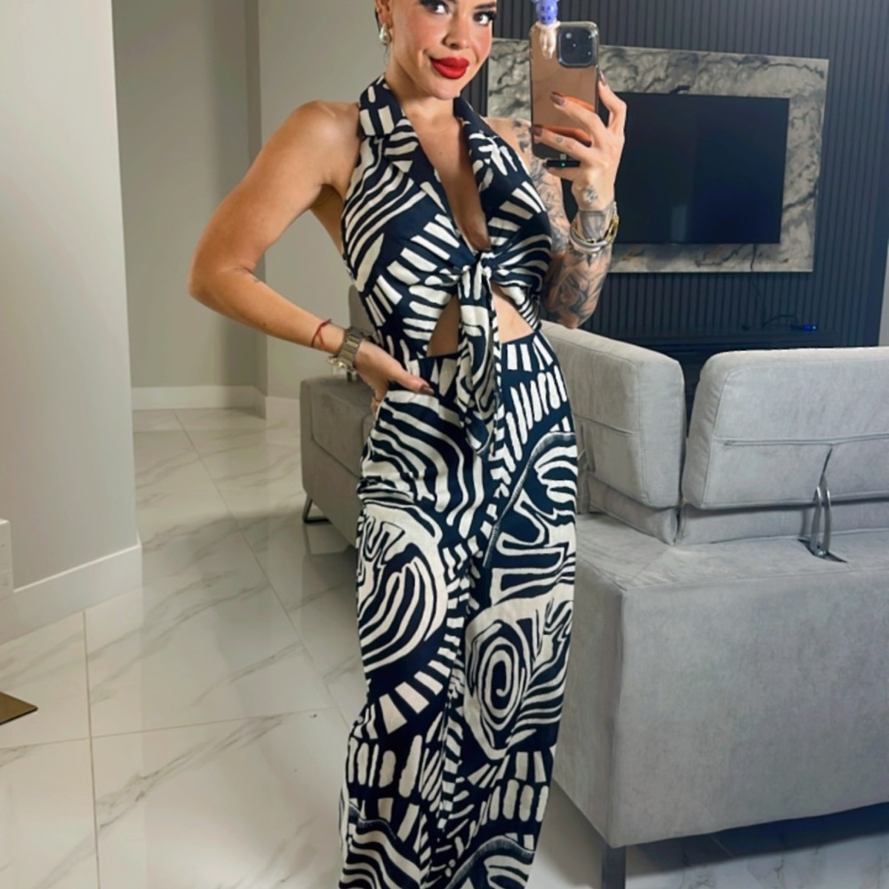 Stylish Black and White Halter Dress